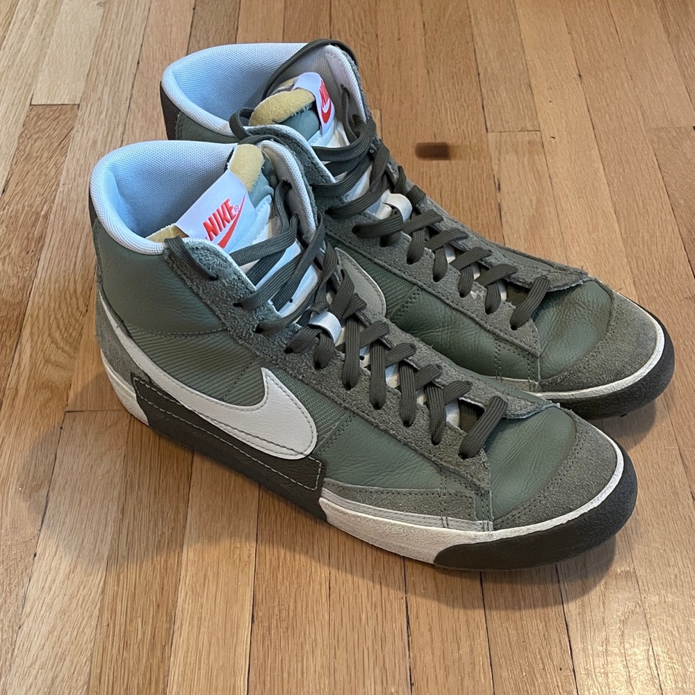 Nike Men's Olive and White High-Top Sneakers